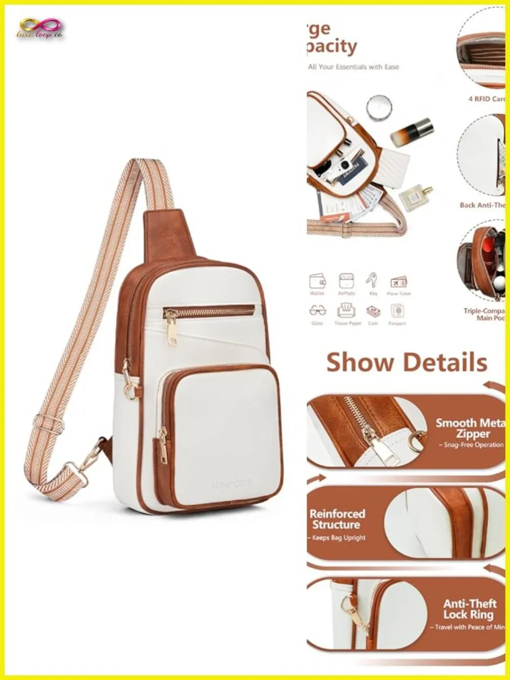 RFID Anti Theft Crossbody Sling Bag Vegan Leather Travel Purse